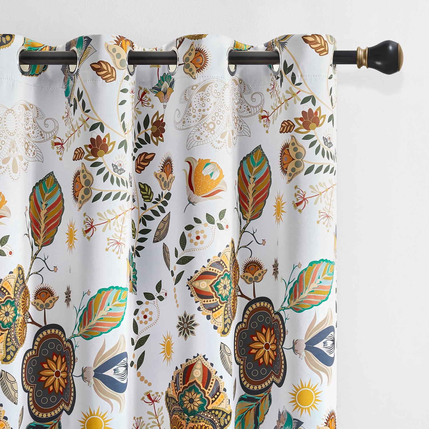 Famanu Verduisterende en thermische gordijnen met klassiek bloemen- vogelpatroon, met oogjes, geschikt voor slaapkamer en woonkamer, wit, 132 x 214 cm, set van 2 panelen Meerkleurig