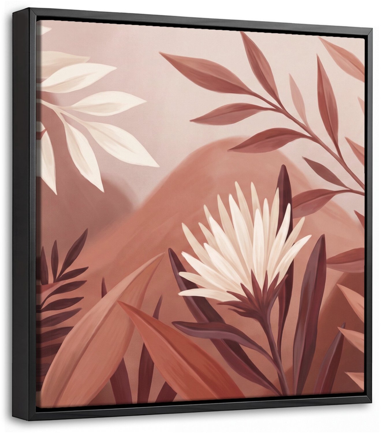 Canvas Schilderij met Baklijst 20x20cm - Planten - Bladeren - Botanisch - Modern - Bruin - Muurdecoratie woonkamer - Slaapkamer decoratie - Kamer accessoires - Schilderijen op canvas met lijst