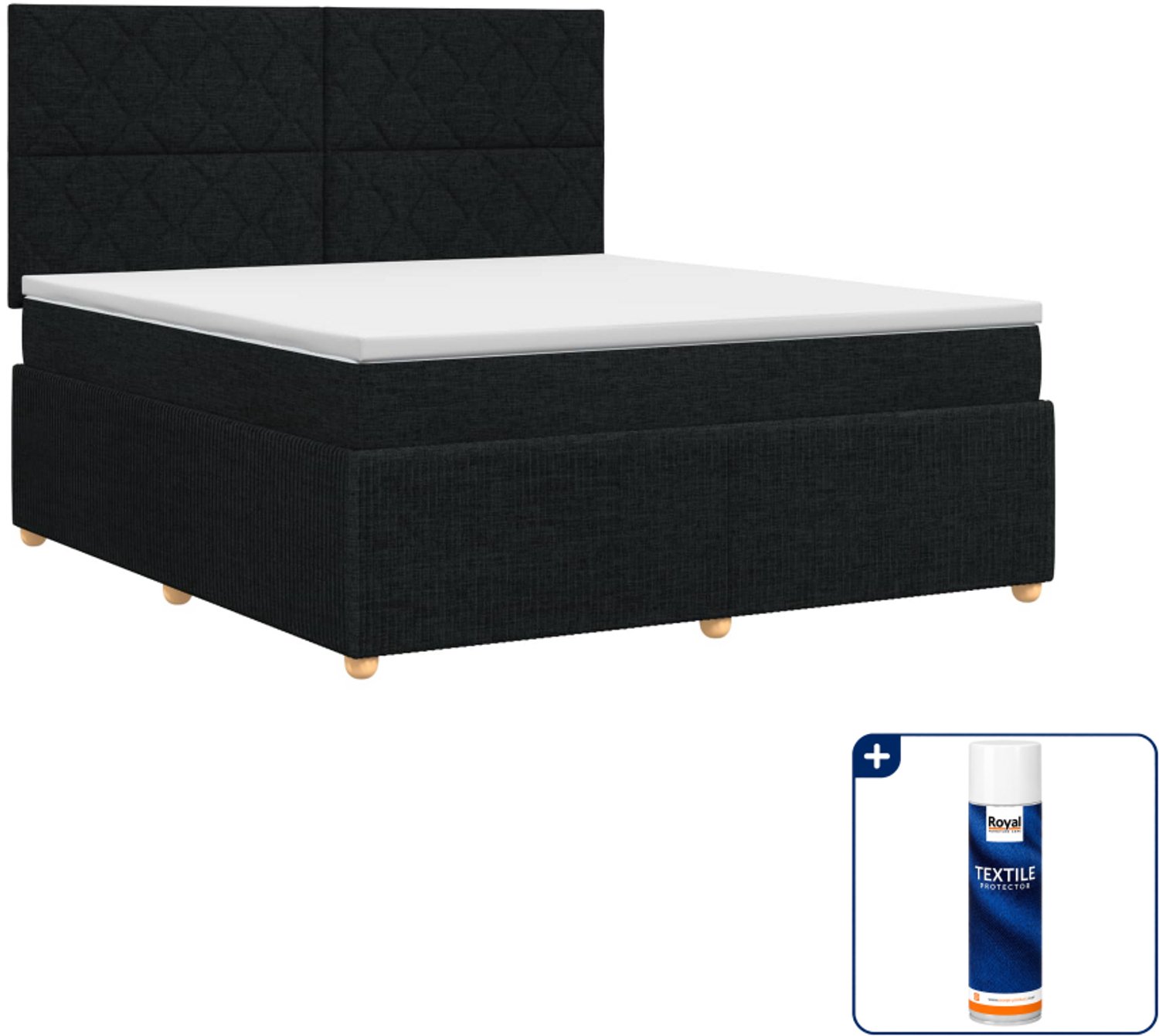 vidaXL Boxspringbed Kingsize - 180 x 200 cm - zwart - Inclusief textielbeschermer 500 ml