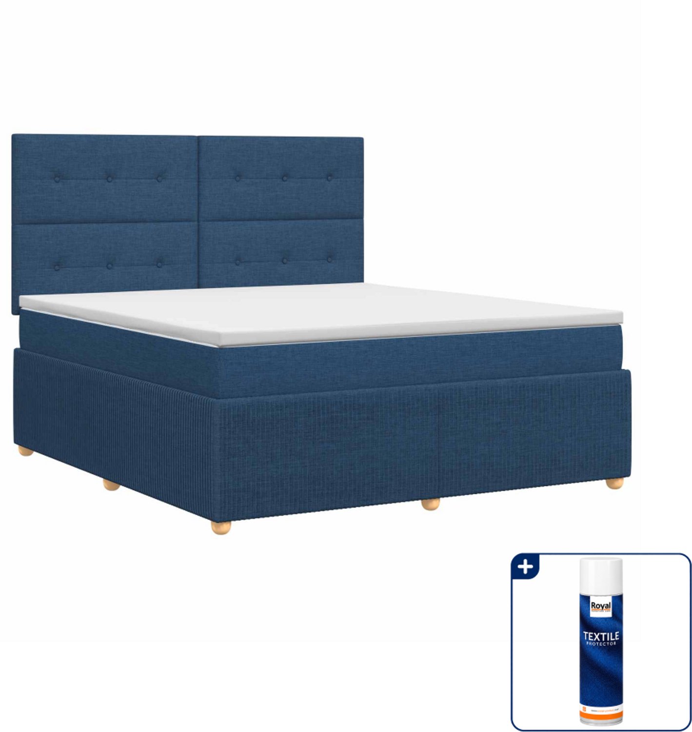 vidaXL Kingsize boxspringbed - 180 x 200 cm - blauw - Inclusief textielbeschermer 500 ml