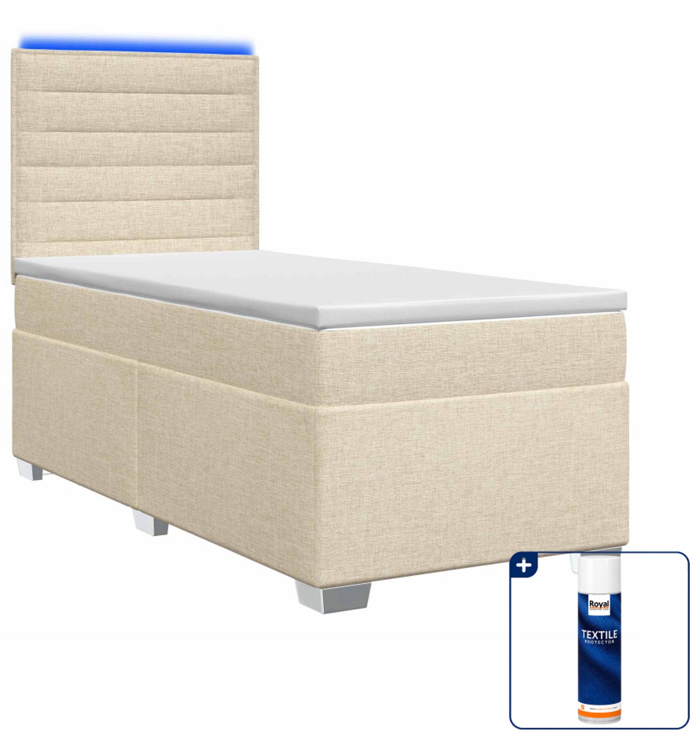 vidaXL boxspringbed met matras - 90 x 190 cm - stof - crèmekleurig - Inclusief textielbeschermer 500 ml
