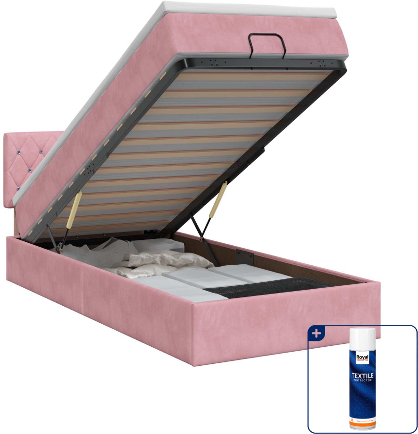 vidaXL ottoman bed met matras - 100 x 200 cm - fluweel - roze - Inclusief textielbeschermer 500 ml