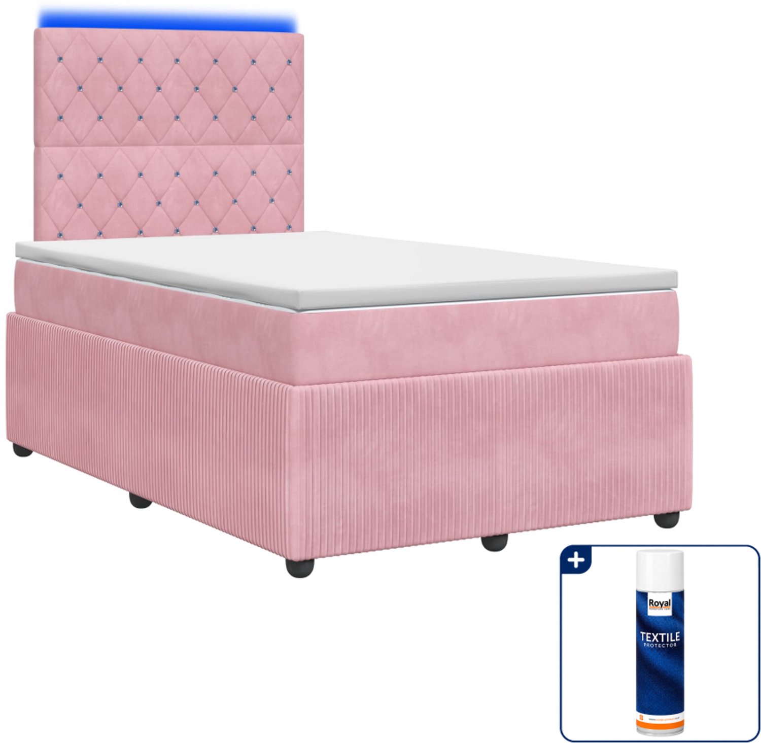 vidaXL LED boxspring met matras - 120 x 190 cm - roze - fluweel - Inclusief textielbeschermer 500 ml