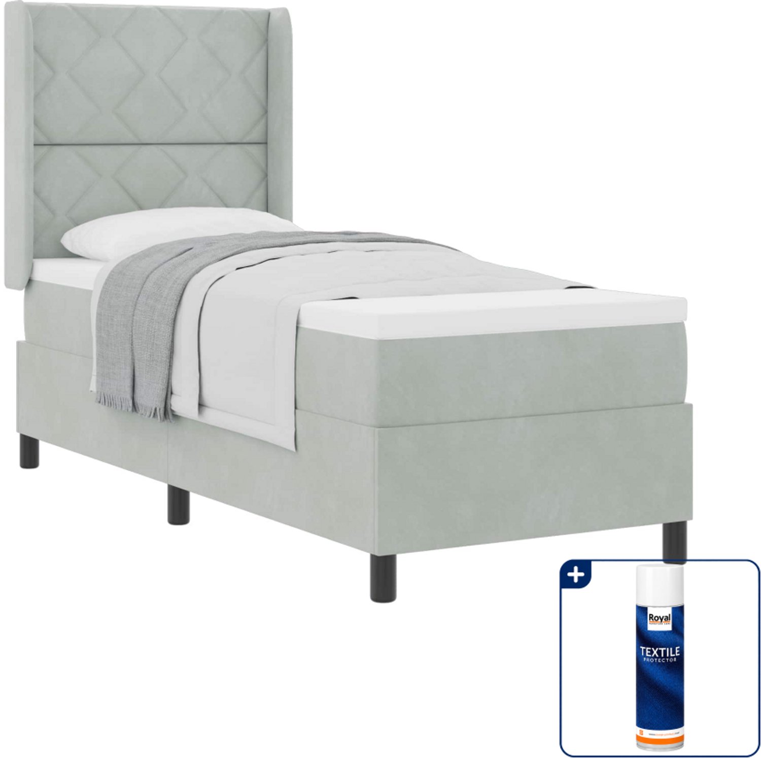 vidaXL boxspringbed - 80 x 200 cm - fluweel - lichtgrijs - Inclusief textielbeschermer 500 ml