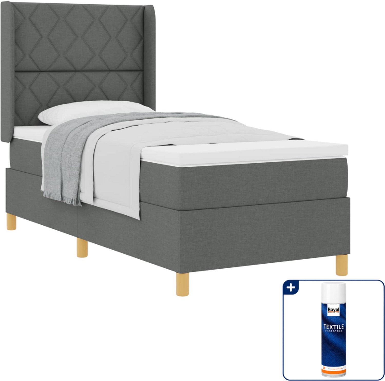 vidaXL boxspringbed - 100 x 200 cm - stof - donkergrijs - Inclusief textielbeschermer 500 ml