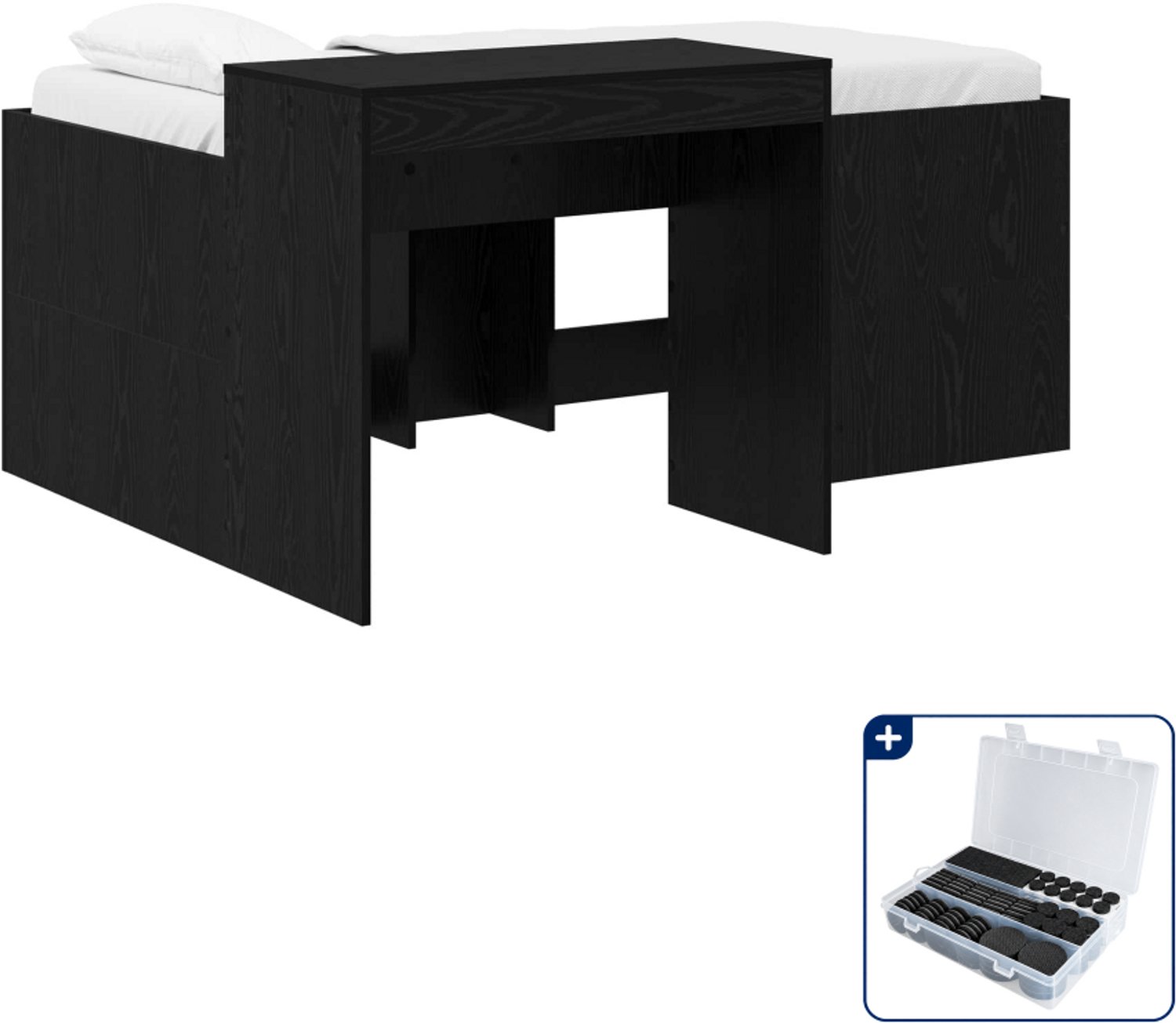 vidaXL hoogslaper met bureau - 80 x 160 cm - bewerkt hout - zwart - Inclusief antikrasvilt 177-delig