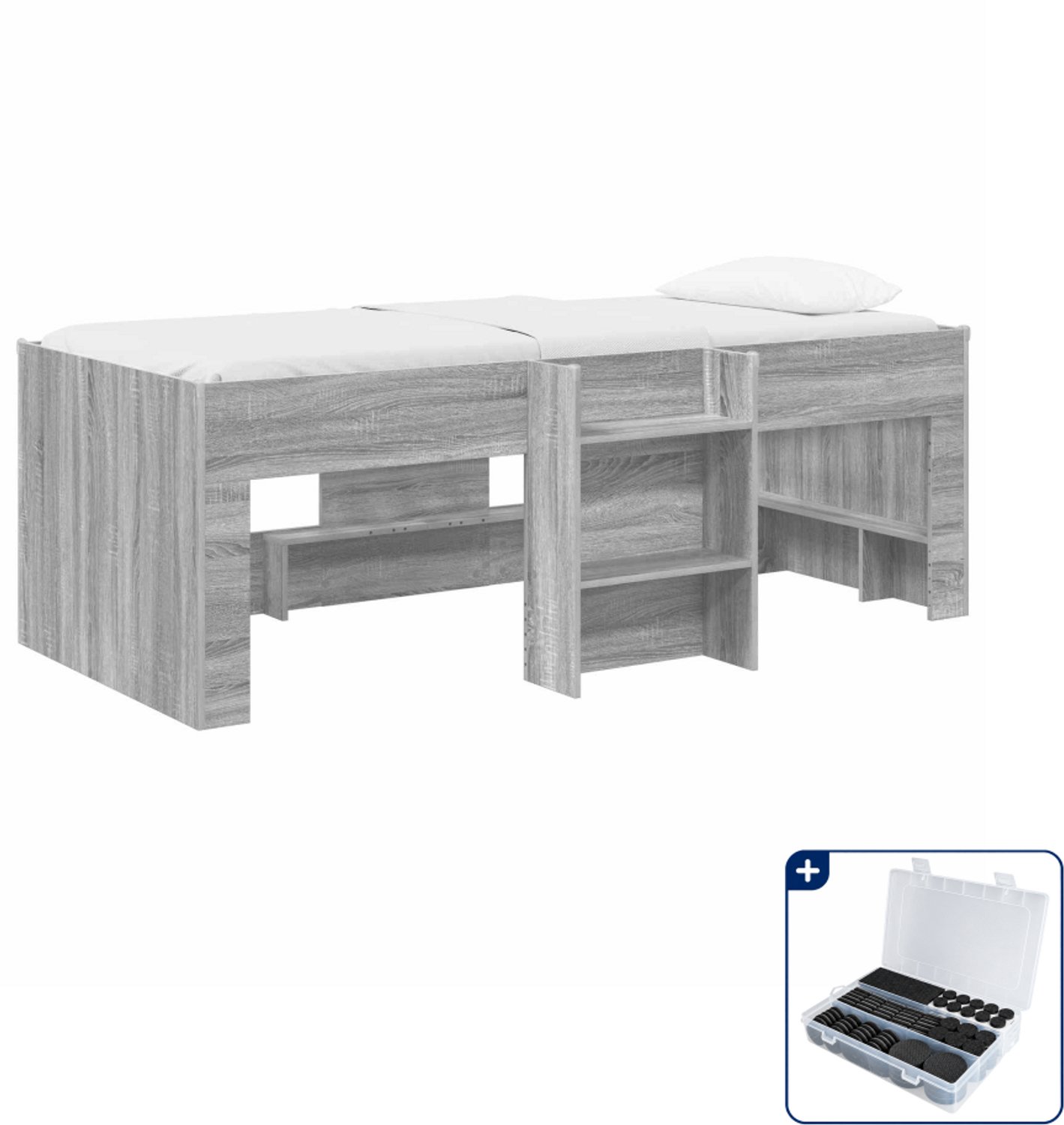 vidaXL kinder hoogslaper - 75 x 190 cm - bewerkt hout - grijs sonoma - Inclusief antikrasvilt 177-delig