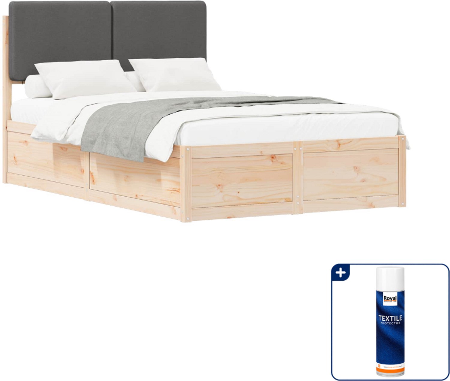 vidaXL bedframe - 120 x 190 cm - massief grenenhout - donkergrijs - Inclusief textielbeschermer 500 ml Bruin
