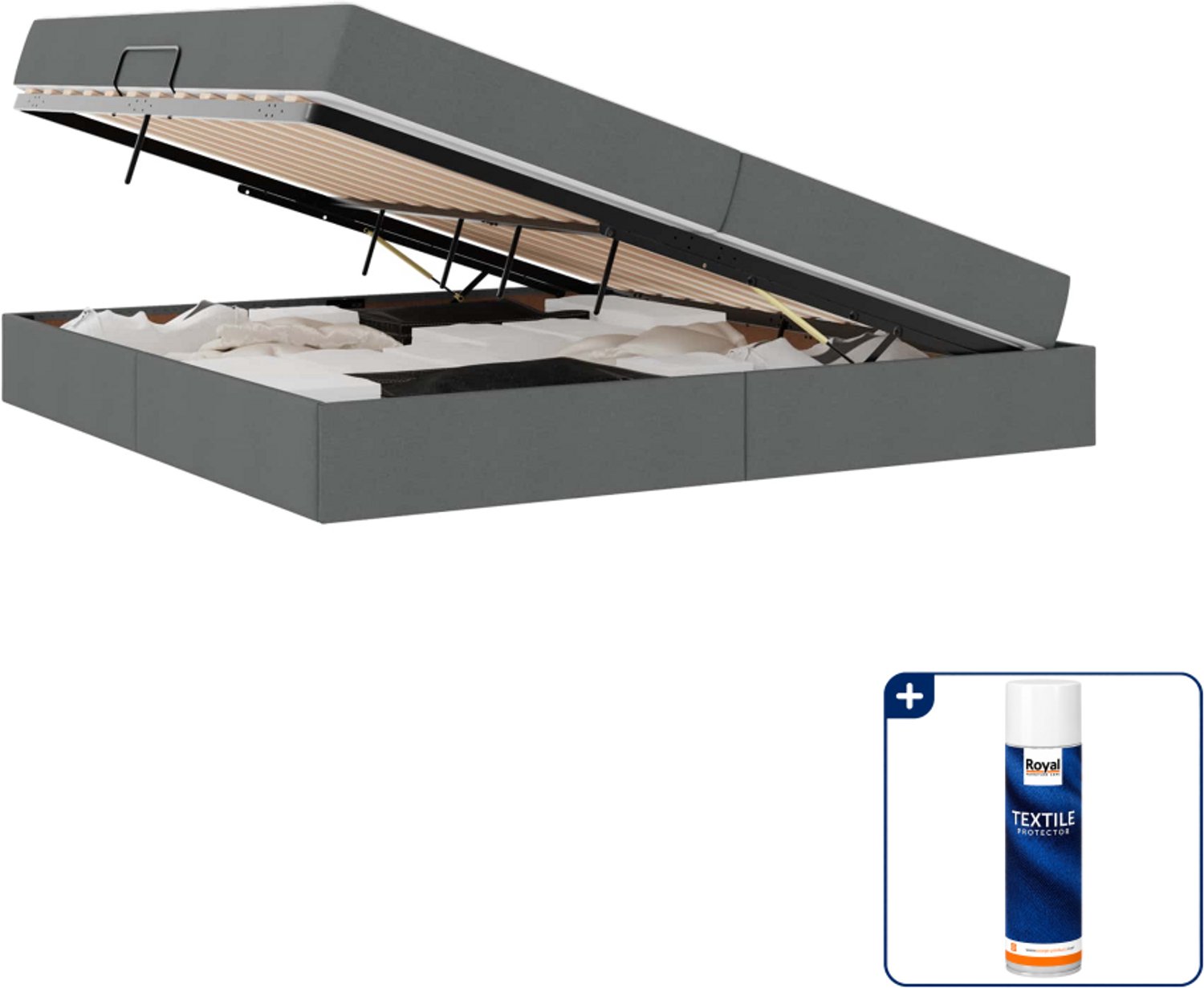 vidaXL opbergbed met matras - 200 x 200 cm - donkergrijs - Inclusief textielbeschermer 500 ml Bruin