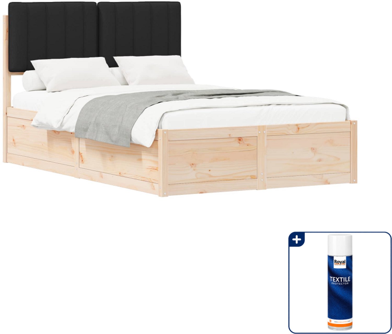 vidaXL bedframe - 120 x 200 cm - massief grenenhout - zwart - Inclusief textielbeschermer 500 ml Grijs