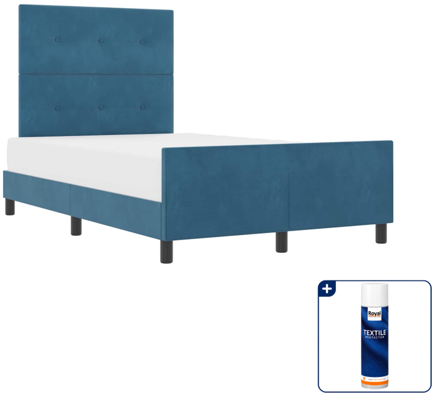 vidaXL Boxspringbed - 120 x 200 cm - fluweel - donkerblauw - Inclusief textielbeschermer 500 ml Grijs