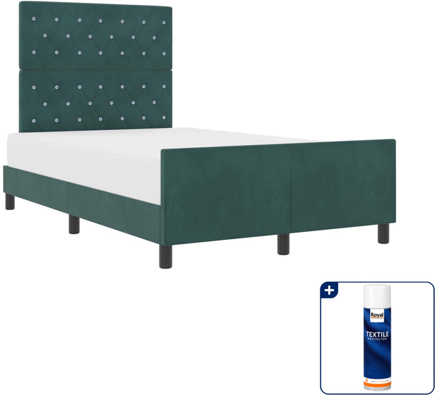 vidaXL boxspringbed - 120 x 200 cm - fluweel - donkergroen - Inclusief textielbeschermer 500 ml Blauw