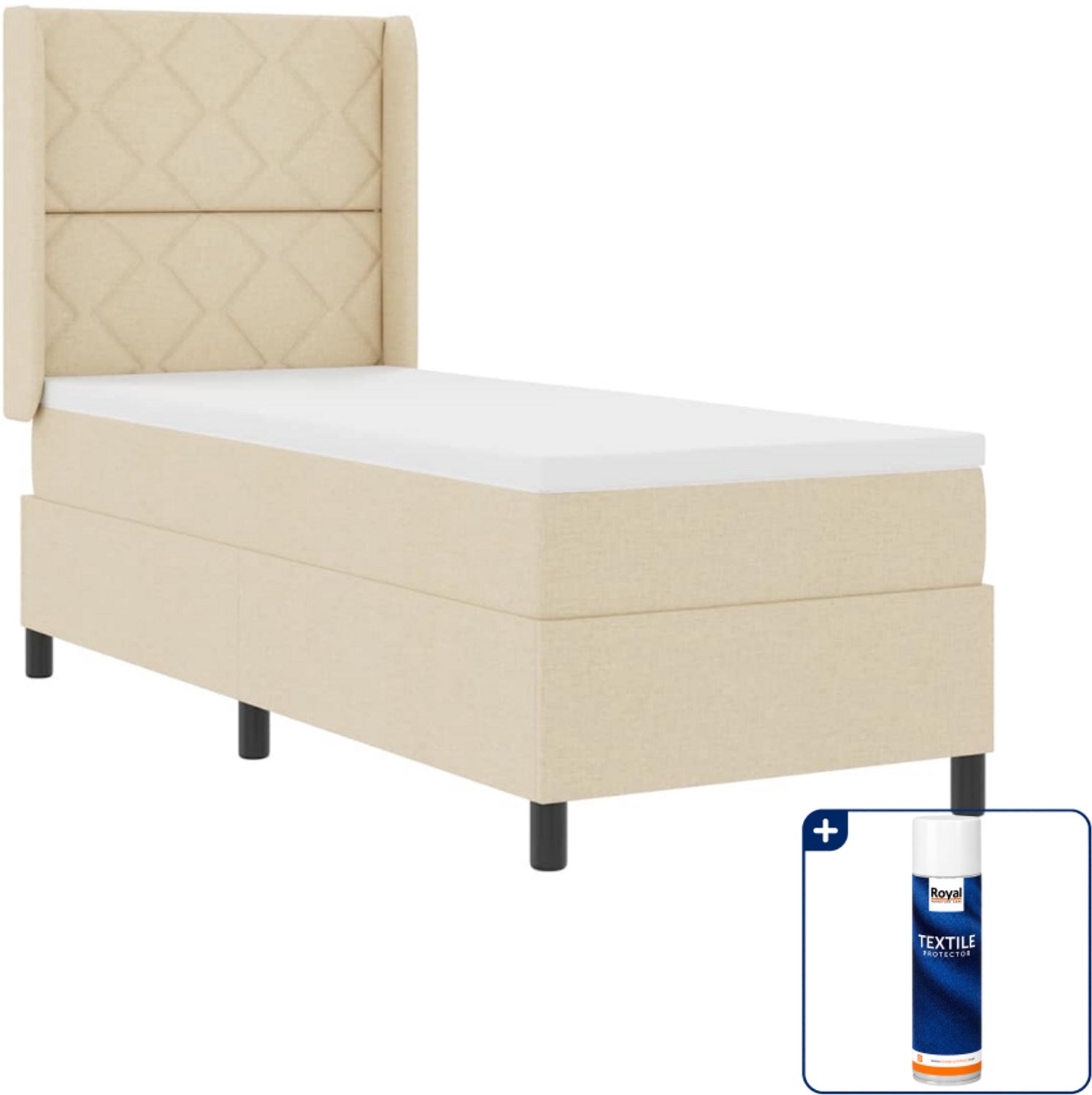 vidaXL boxspringbed - 80 x 200 cm - crème - Inclusief textielbeschermer 500 ml