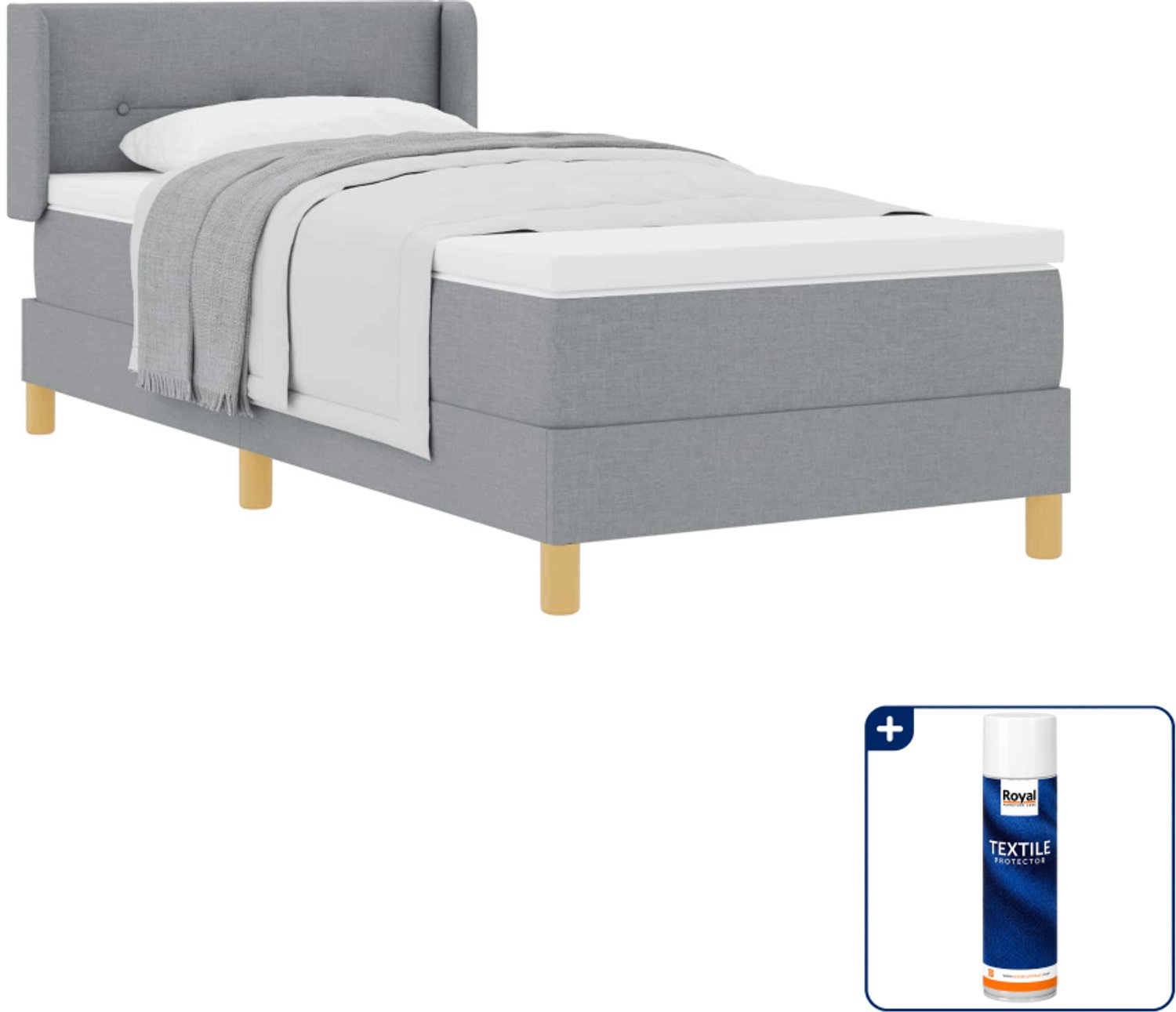 vidaXL boxspringbed - 100 x 200 cm - stof - lichtgrijs - Inclusief textielbeschermer 500 ml