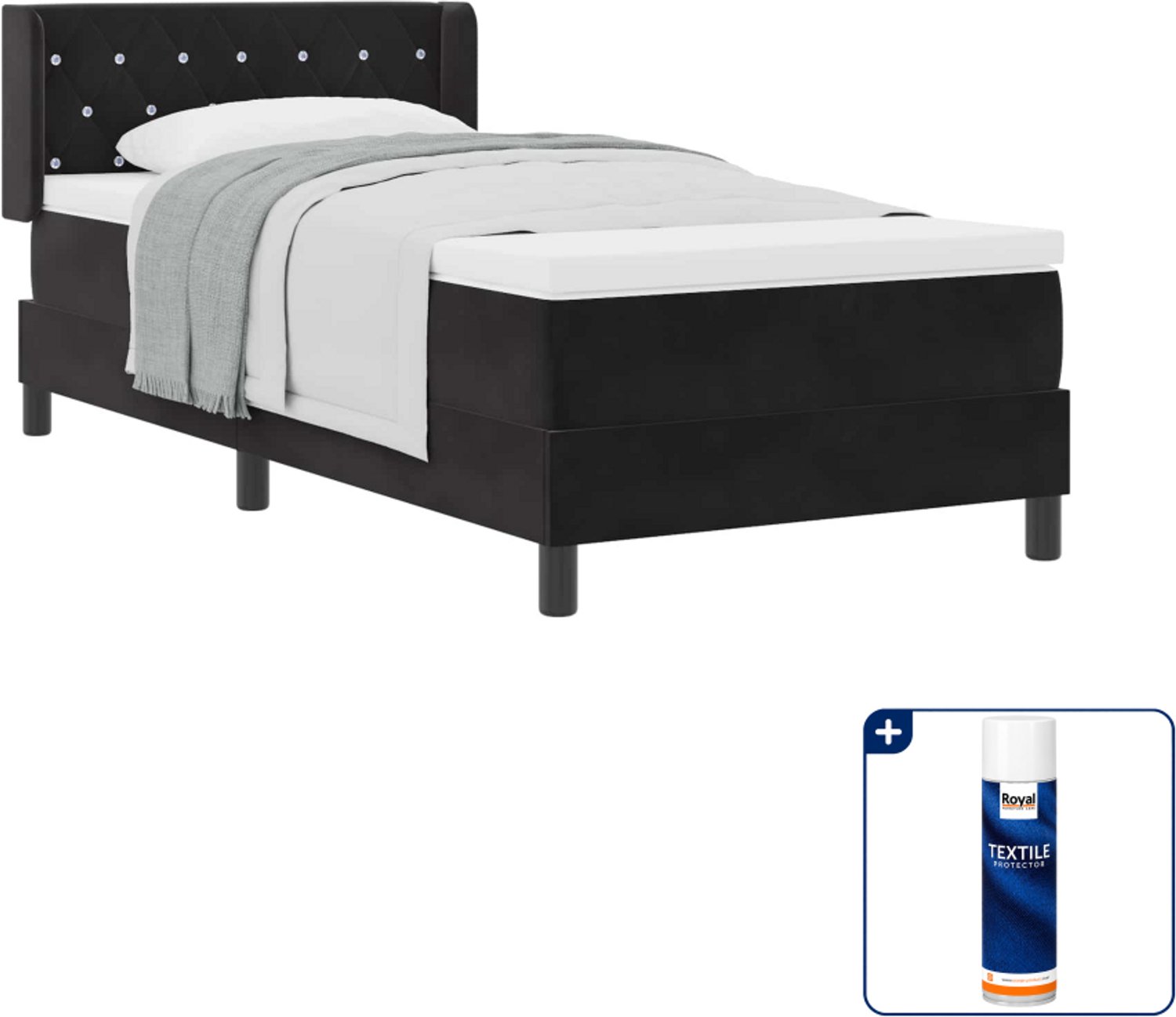 vidaXL boxspringbed - 190 x 90 cm - zwart - Inclusief textielbeschermer 500 ml