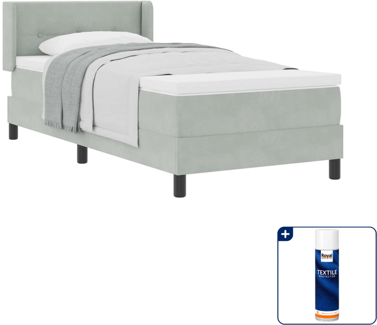 vidaXL boxspringbed - 200 x 80 cm - fluweel - lichtgrijs - Inclusief textielbeschermer 500 ml