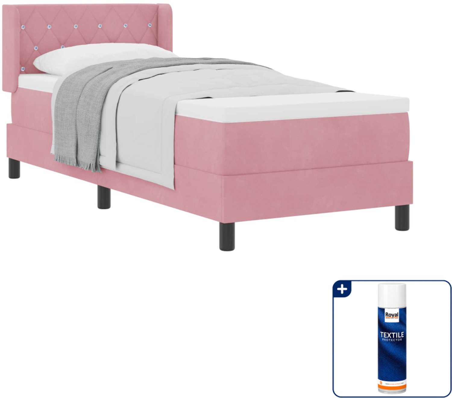 vidaXL boxspringbed - 200 x 80 cm - fluweel - roze - Inclusief textielbeschermer 500 ml
