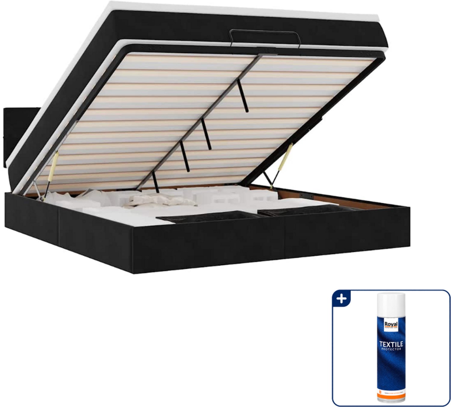 vidaXL Queensize ottoman bed met matras - 160 x 200 cm - fluweel - zwart - Inclusief textielbeschermer 500 ml Grijs