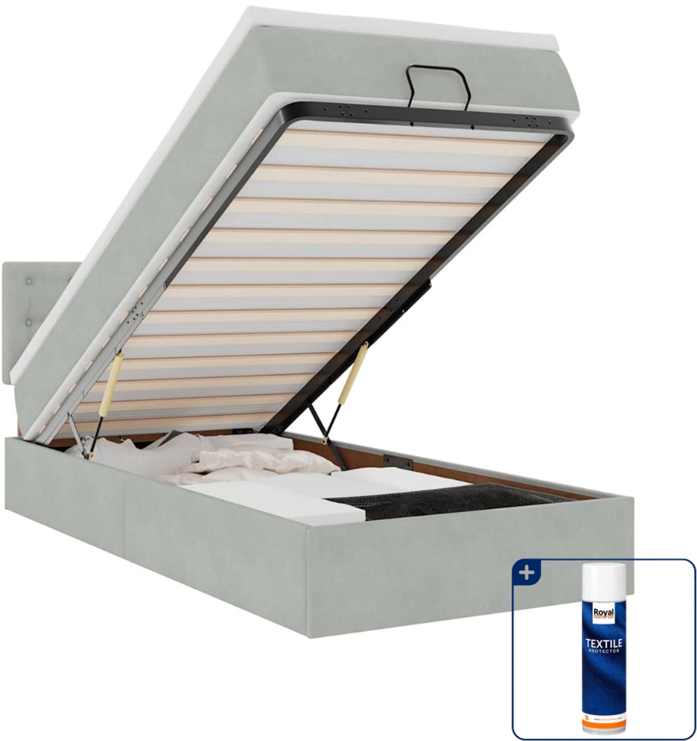 vidaXL ottoman bed - 90 x 200 cm - fluweel - lichtgrijs - Inclusief textielbeschermer 500 ml Crème