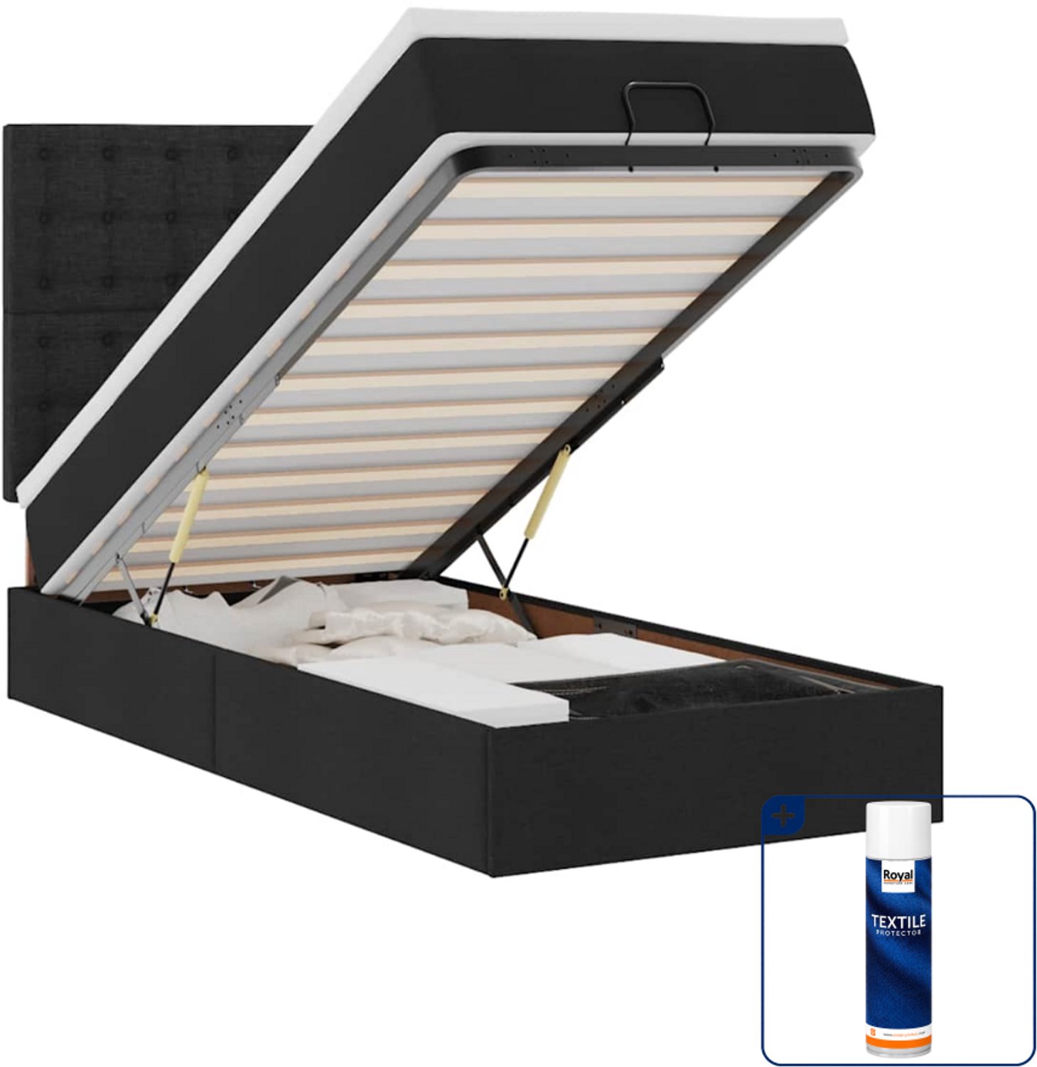 vidaXL ottomaans bed met matras en LED - 100 x 200 cm - stof - zwart - Inclusief textielbeschermer 500 ml Blauw