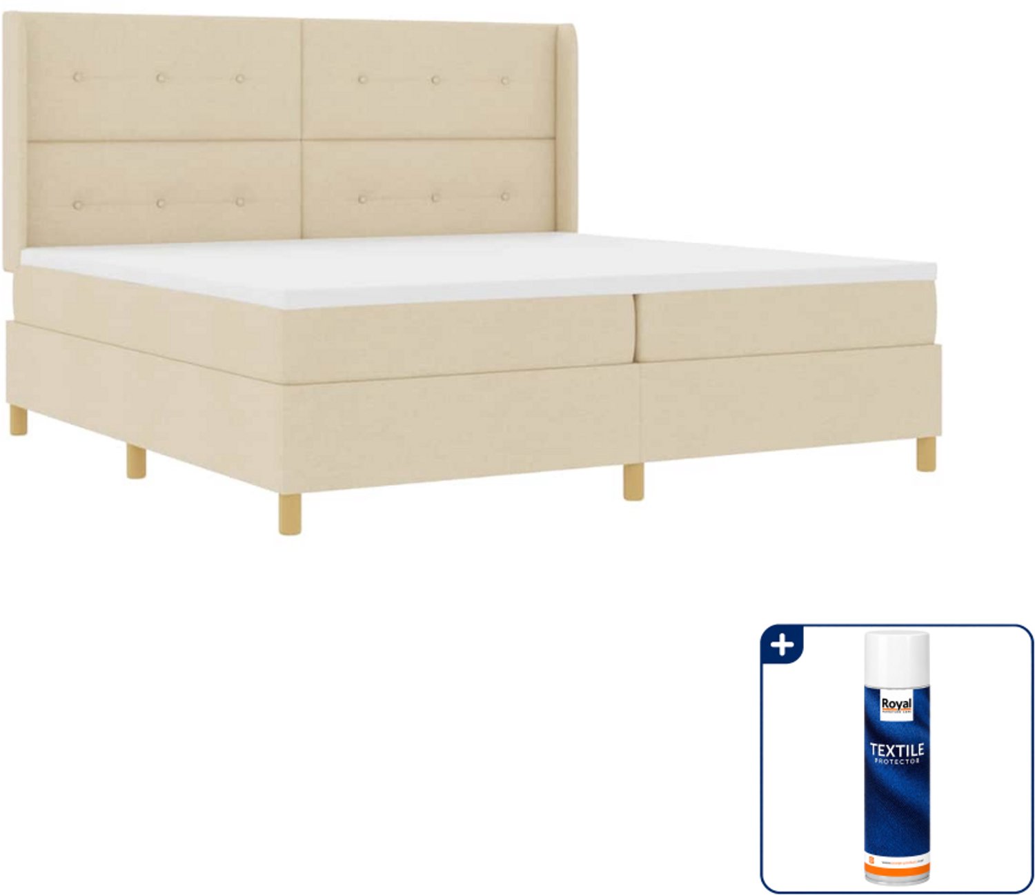 vidaXL boxspringbed - 200 x 200 cm - stof - crème - Inclusief textielbeschermer 500 ml