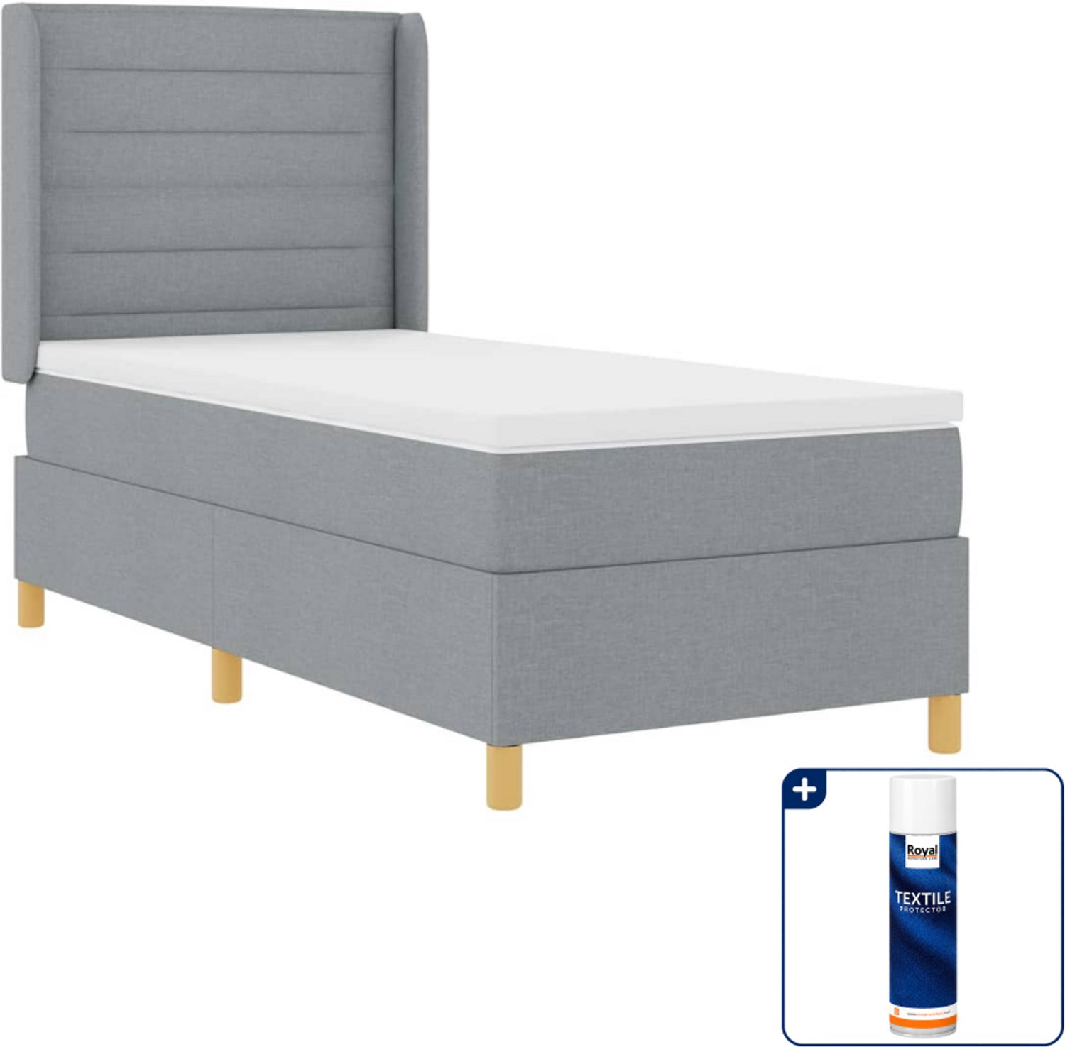 vidaXL boxspringbed - 80 x 200 cm - stof - lichtgrijs - Inclusief textielbeschermer 500 ml
