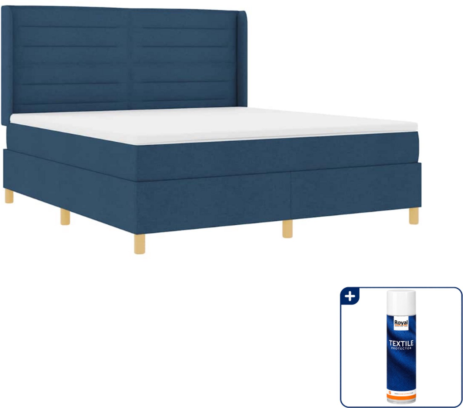 vidaXL Kingsize boxspringbed 180 x 200 cm - stof - blauw - Inclusief textielbeschermer 500 ml