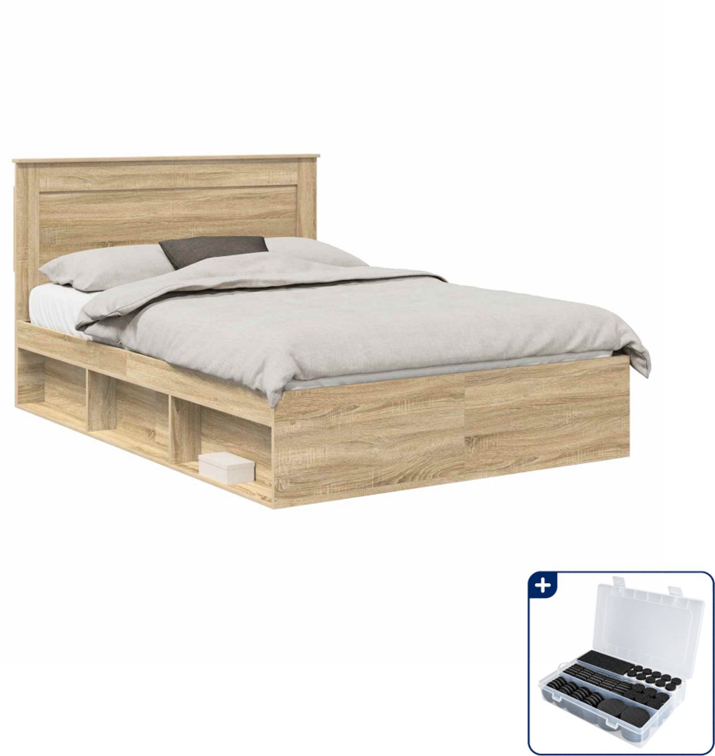 vidaXL bedframe - Small double - 140 x 200 cm - bewerkt hout - sonoma - Inclusief antikrasvilt 177-delig Grijs