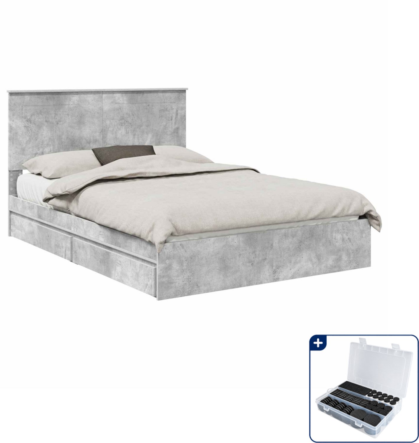 vidaXL opbergbed - 150 x 200 cm - bewerkt hout - beton grijs - Inclusief antikrasvilt 177-delig