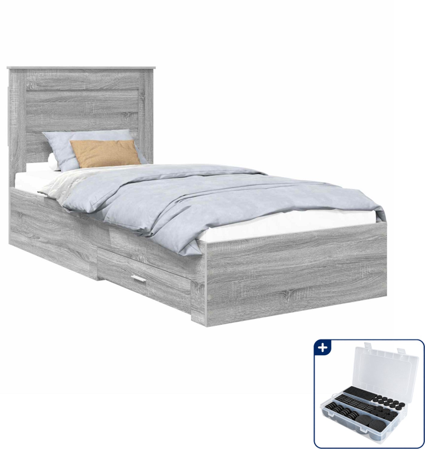 vidaXL Bedframe - 100 x 200 cm - bewerkt hout - grijs sonoma - Inclusief antikrasvilt 177-delig Bruin