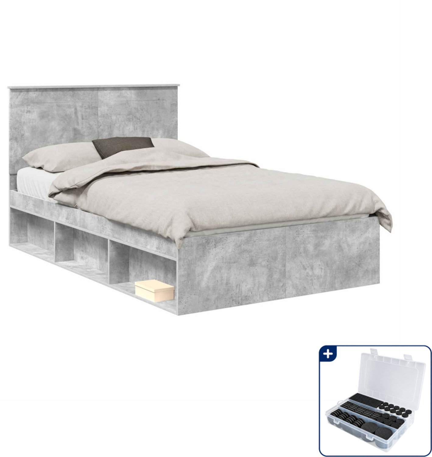 vidaXL Bedframe - 120 x 200 cm - beton - Inclusief antikrasvilt 177-delig Bruin