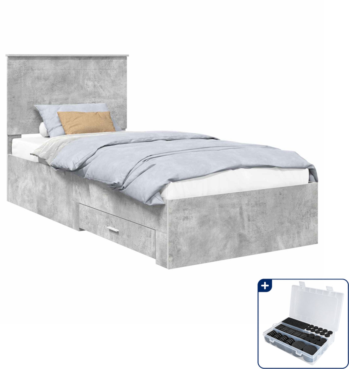 vidaXL Bedframe met lade - 90 x 190 cm - bewerkt hout - beton grijs - Inclusief antikrasvilt 177-delig Wit