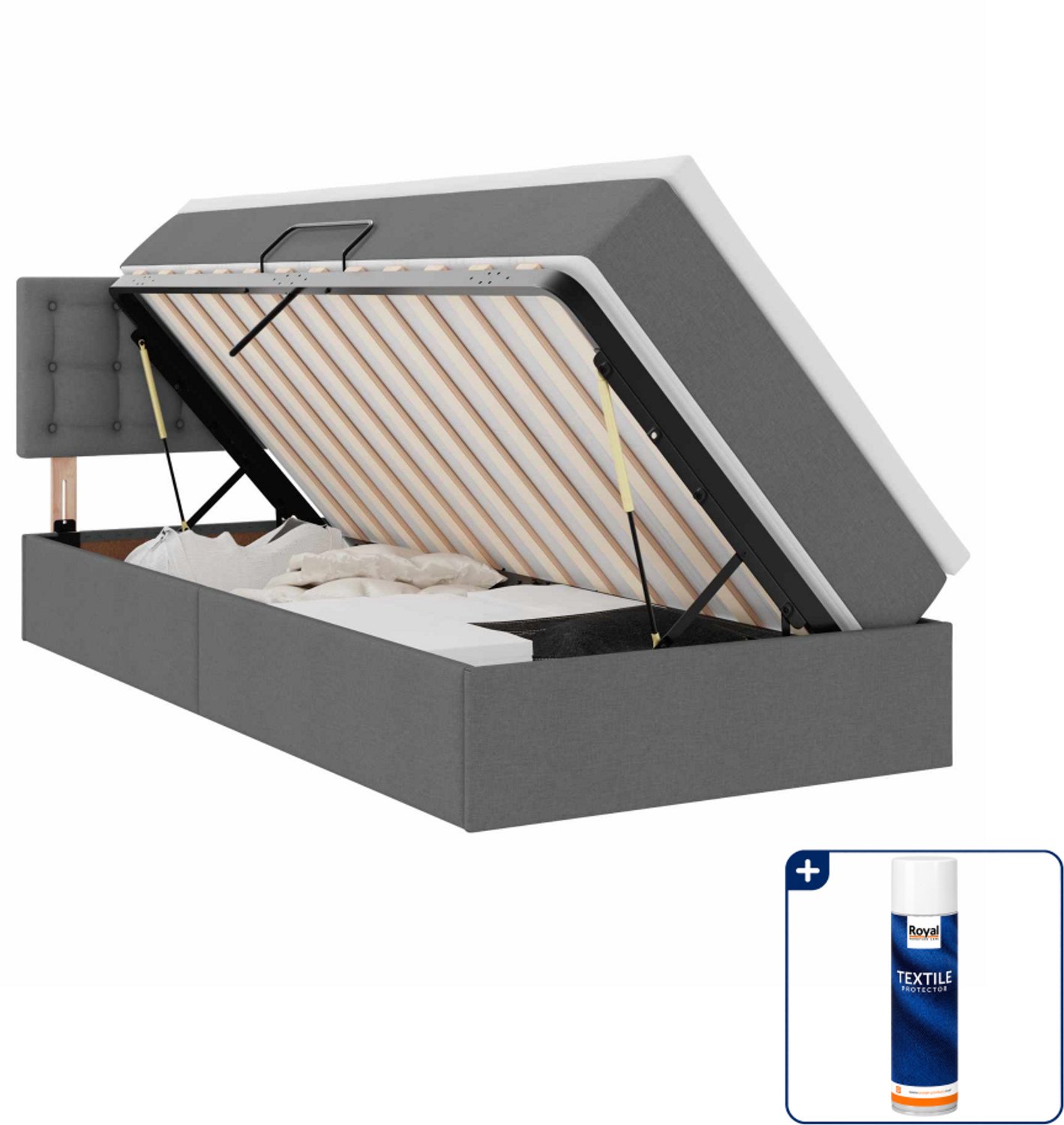 vidaXL led opbergbed met matras - 90 x 190 cm - stof - donkergrijs - Inclusief textielbeschermer 500 ml