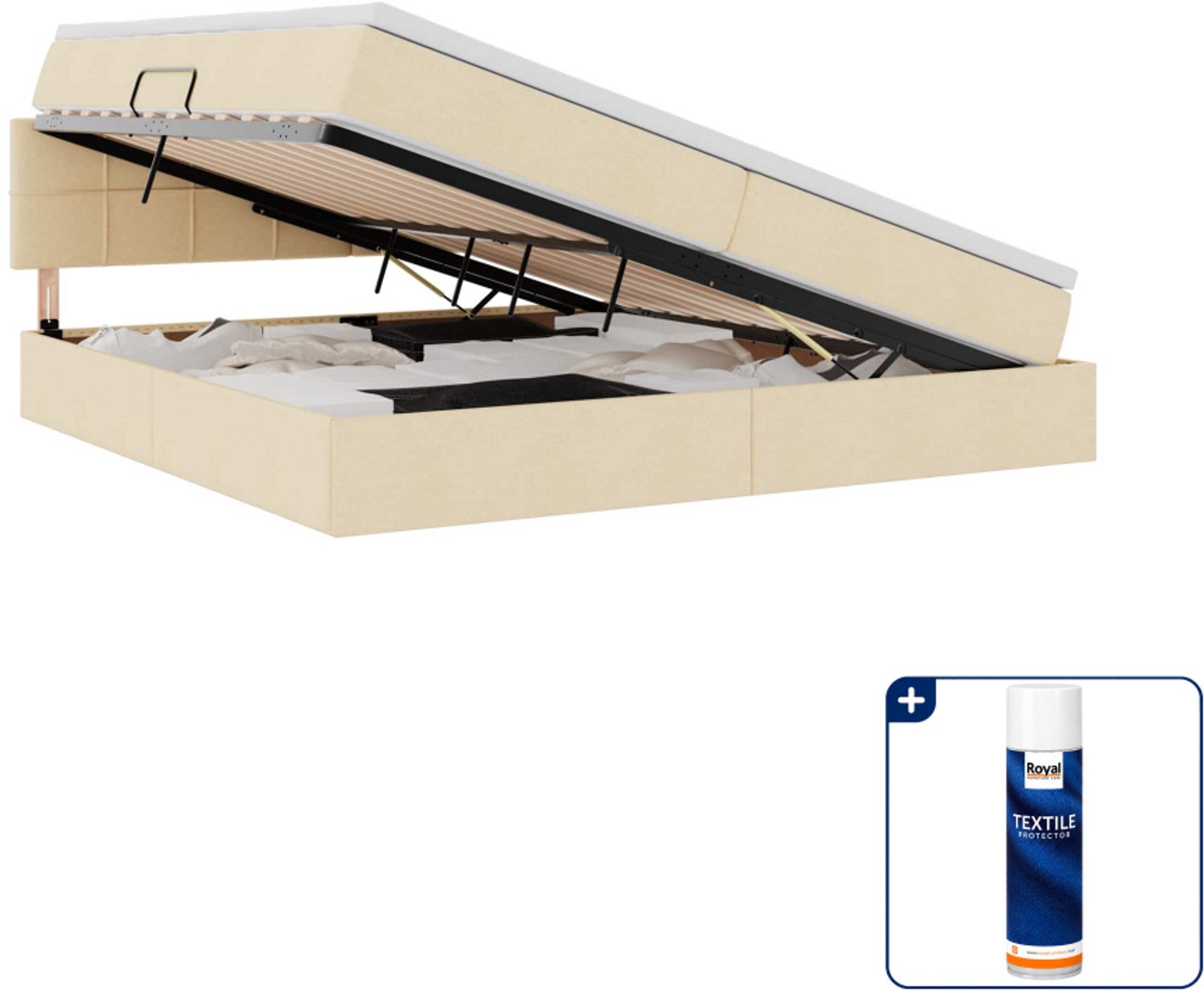vidaXL led-opslagbed met matras - 200 x 200 cm - crème - Inclusief textielbeschermer 500 ml Grijs