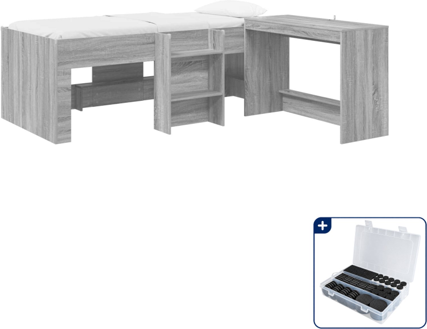 vidaXL hoogslaper met bureau - 193 x 96 x 68,5 cm - grijs sonoma - Inclusief antikrasvilt 177-delig