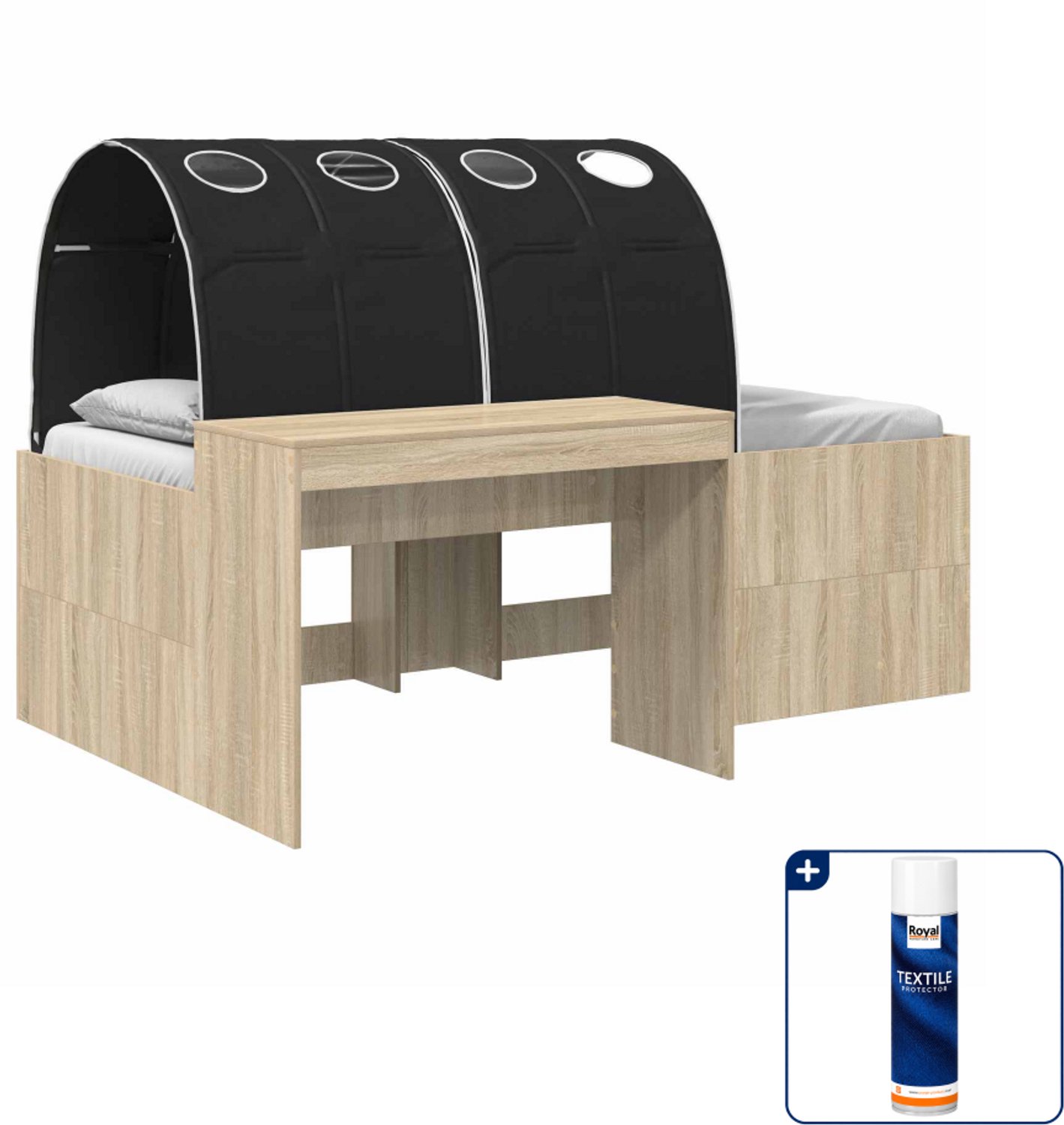 vidaXL hoogslaper met tunnel 80 x 200 cm - bewerkt hout - sonoma - Inclusief textielbeschermer 500 ml Bruin