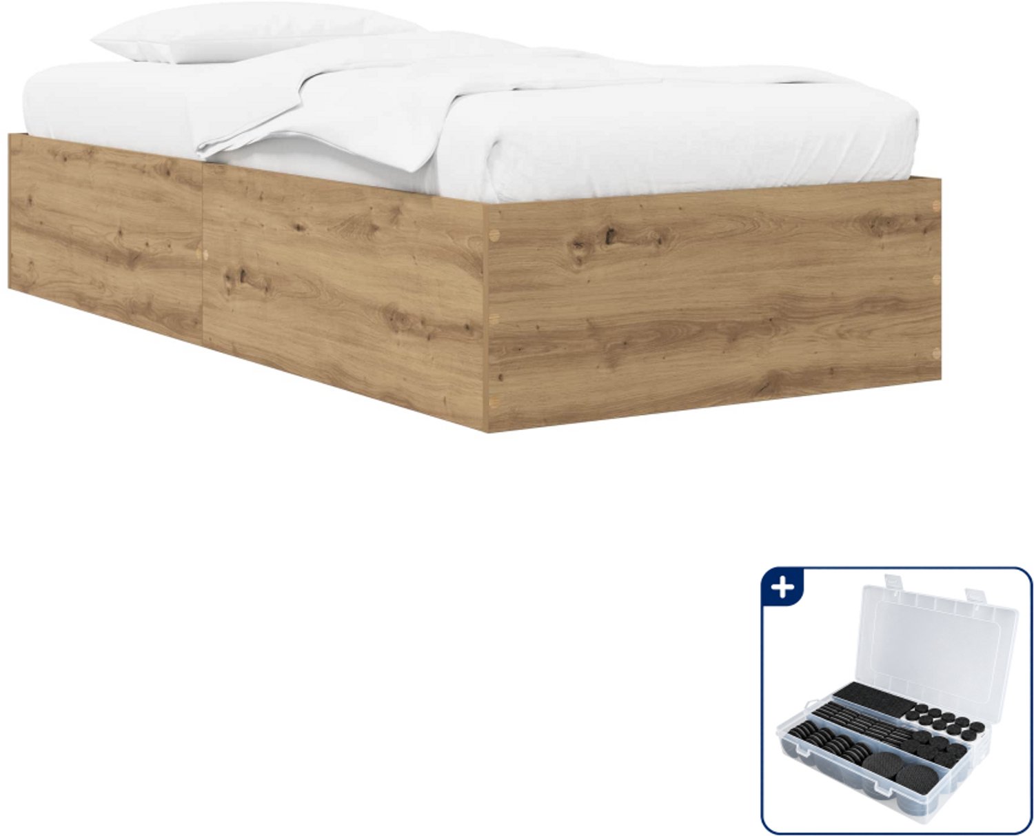 vidaXL bedframe - 80 x 200 cm - bewerkt hout - artisanaal eiken - Inclusief antikrasvilt 177-delig Bruin