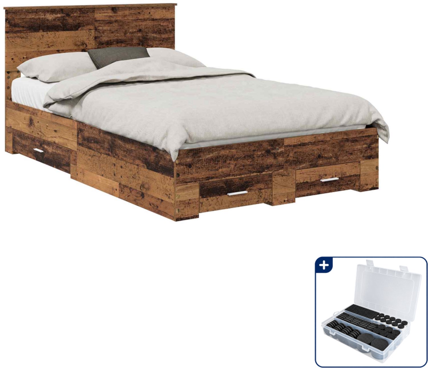 vidaXL bedframe 120 x 190 cm - bewerkt hout - oud hout - Inclusief antikrasvilt 177-delig Grijs