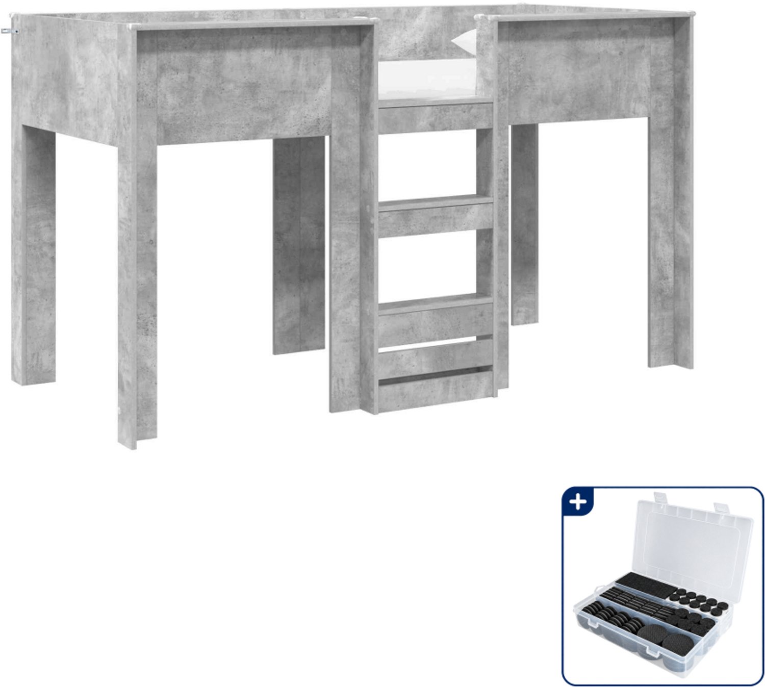 vidaXL stapelbed - 90 x 190 cm - bewerkt hout - beton grijs - Inclusief antikrasvilt 177-delig