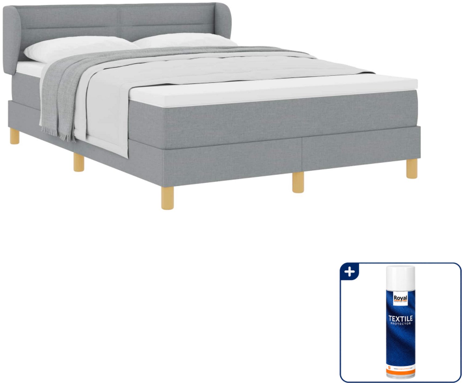 vidaXL Boxspringbed - Small double - 140 x 200 cm - lichtgrijs - Inclusief textielbeschermer 500 ml