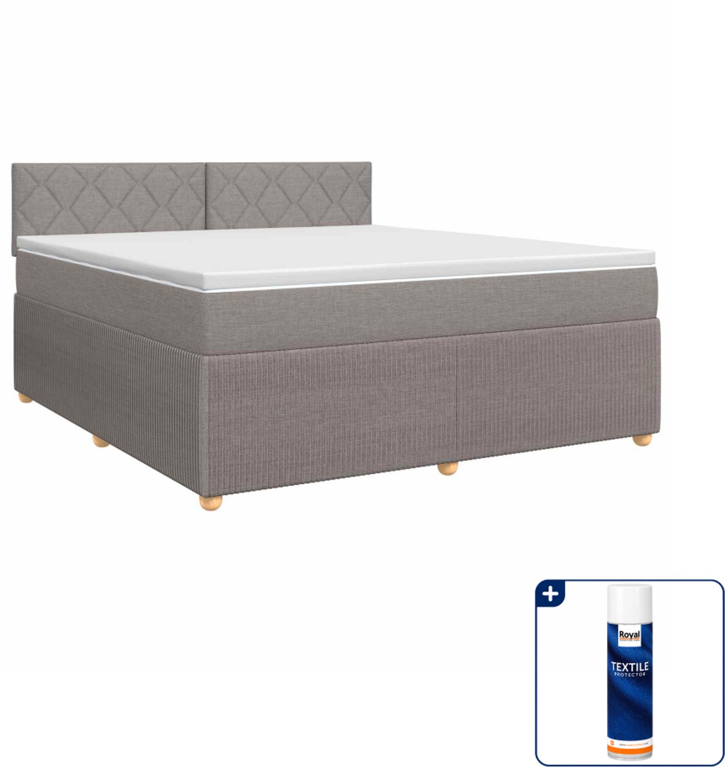 vidaXL Boxspringbed - 140 x 190 cm - stof - taupe - Inclusief textielbeschermer 500 ml
