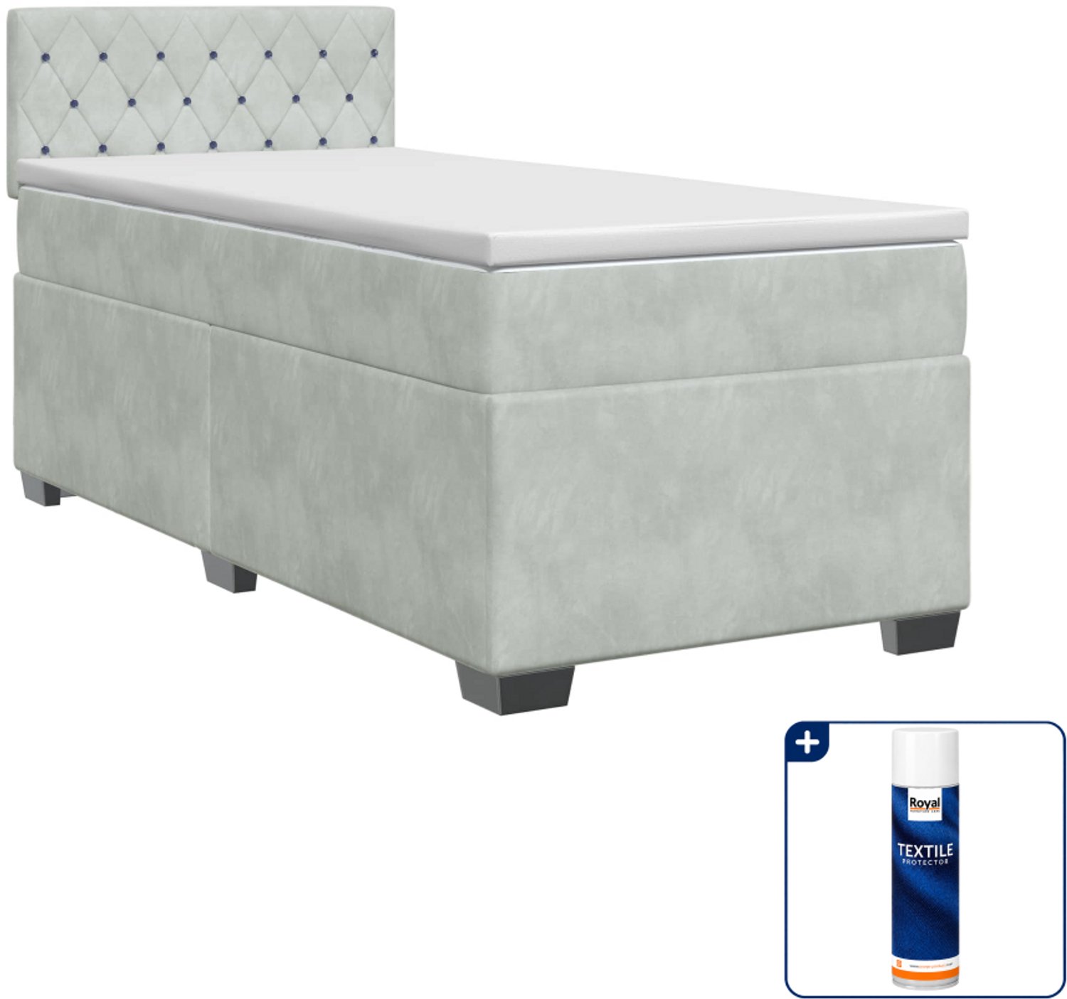 vidaXL boxspringbed met matras - 90 x 190 cm - fluweel - lichtgrijs - Inclusief textielbeschermer 500 ml