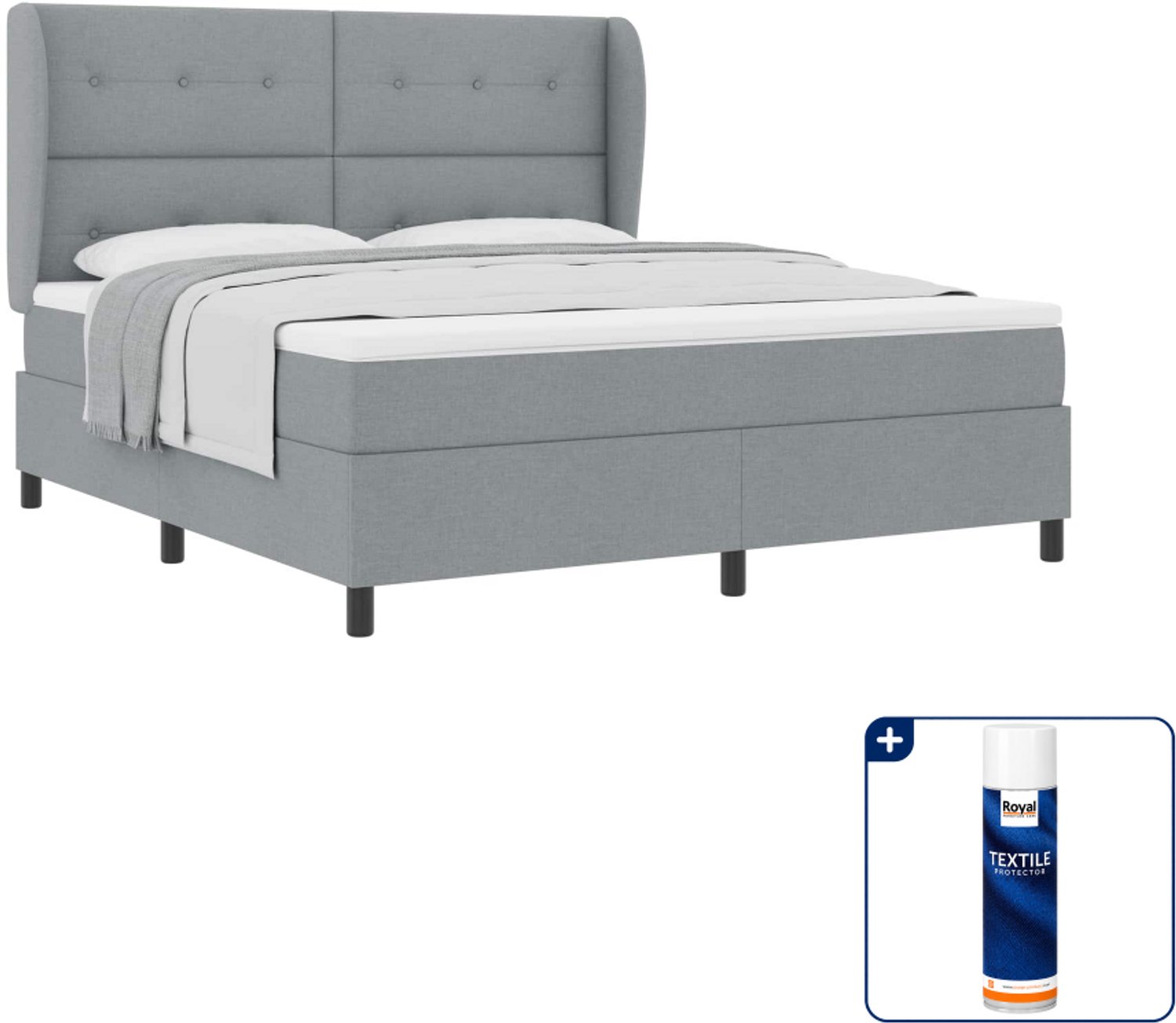 vidaXL Boxspring bed Kingsize - 180 x 200 cm - stof - lichtgrijs - Inclusief textielbeschermer 500 ml