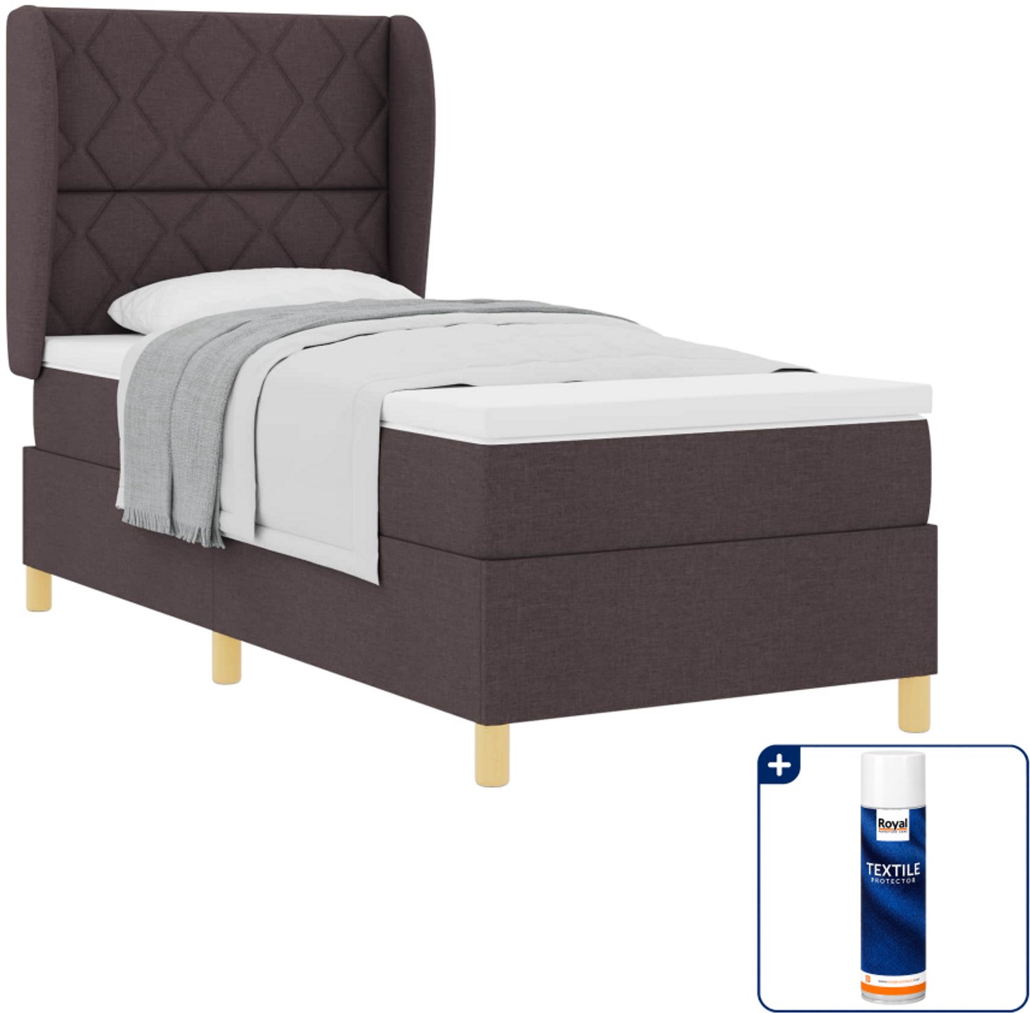 vidaXL boxspringbed - 100 x 200 cm - donkerbruin - Inclusief textielbeschermer 500 ml