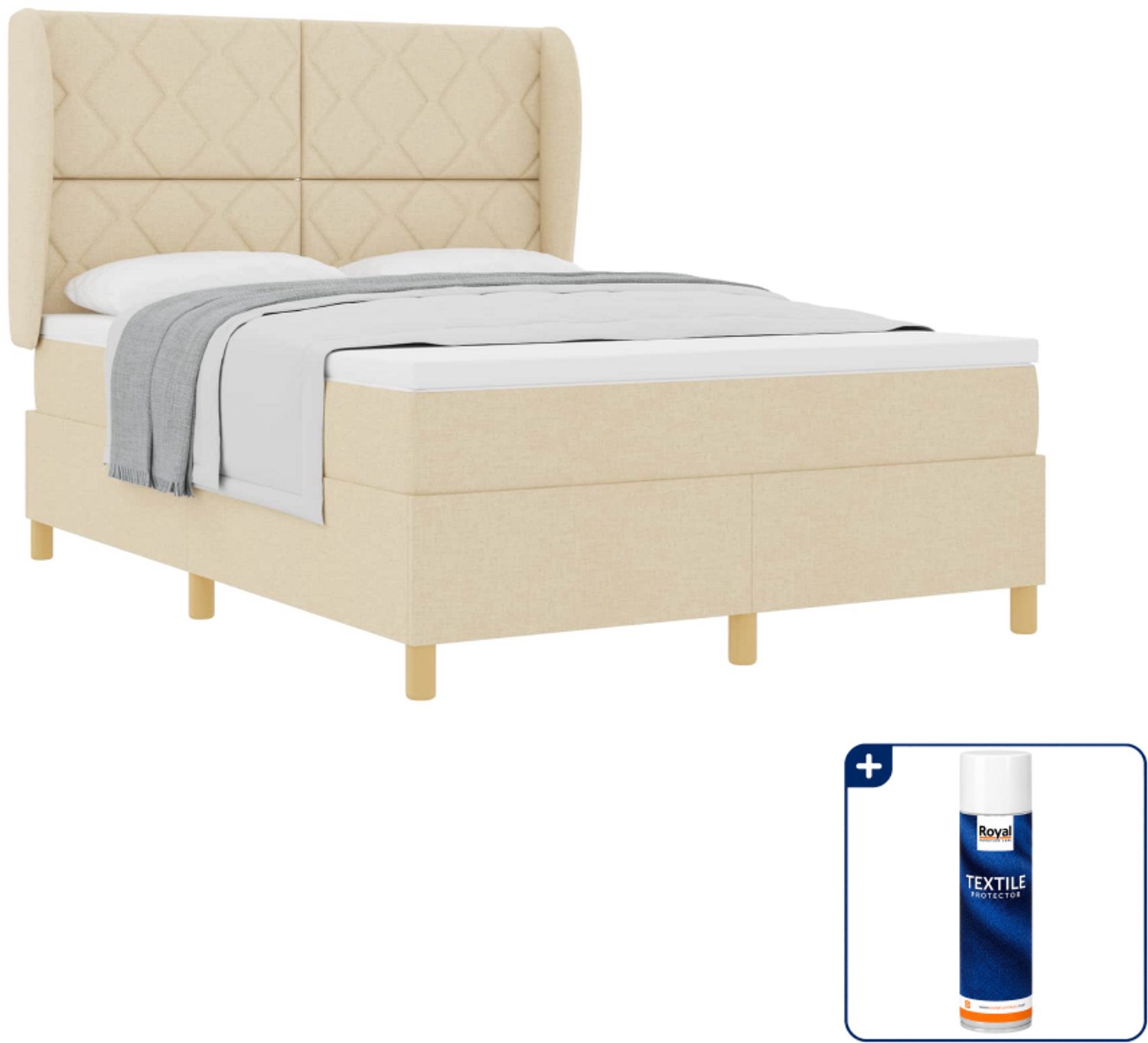 vidaXL Boxspringbed Small double - 140 x 200 cm - crème - Inclusief textielbeschermer 500 ml