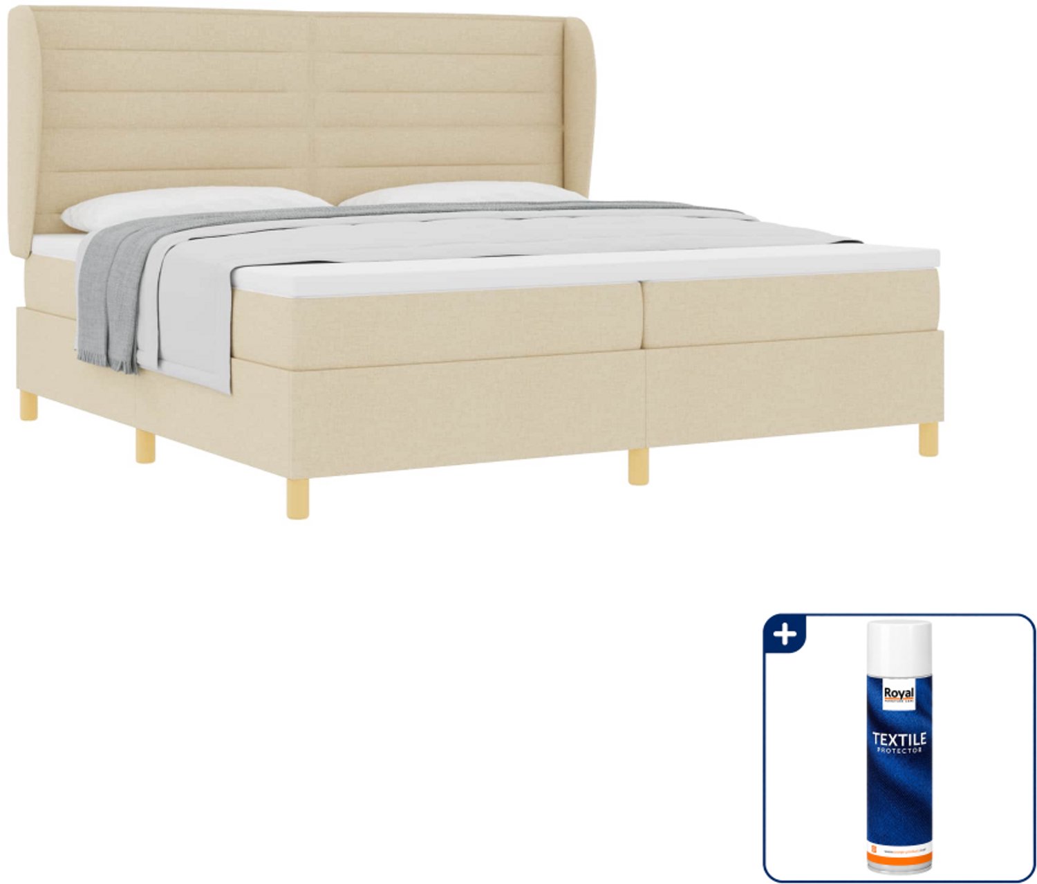 vidaXL Boxspringbed - 200 x 200 cm - stof - Crème - Inclusief textielbeschermer 500 ml