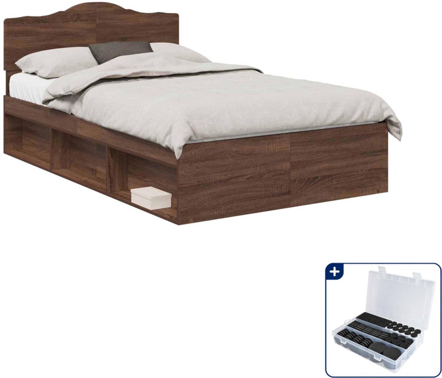 vidaXL Bedframe - 120 x 200 cm - massief grenenhout - bruin eiken - Inclusief antikrasvilt 177-delig