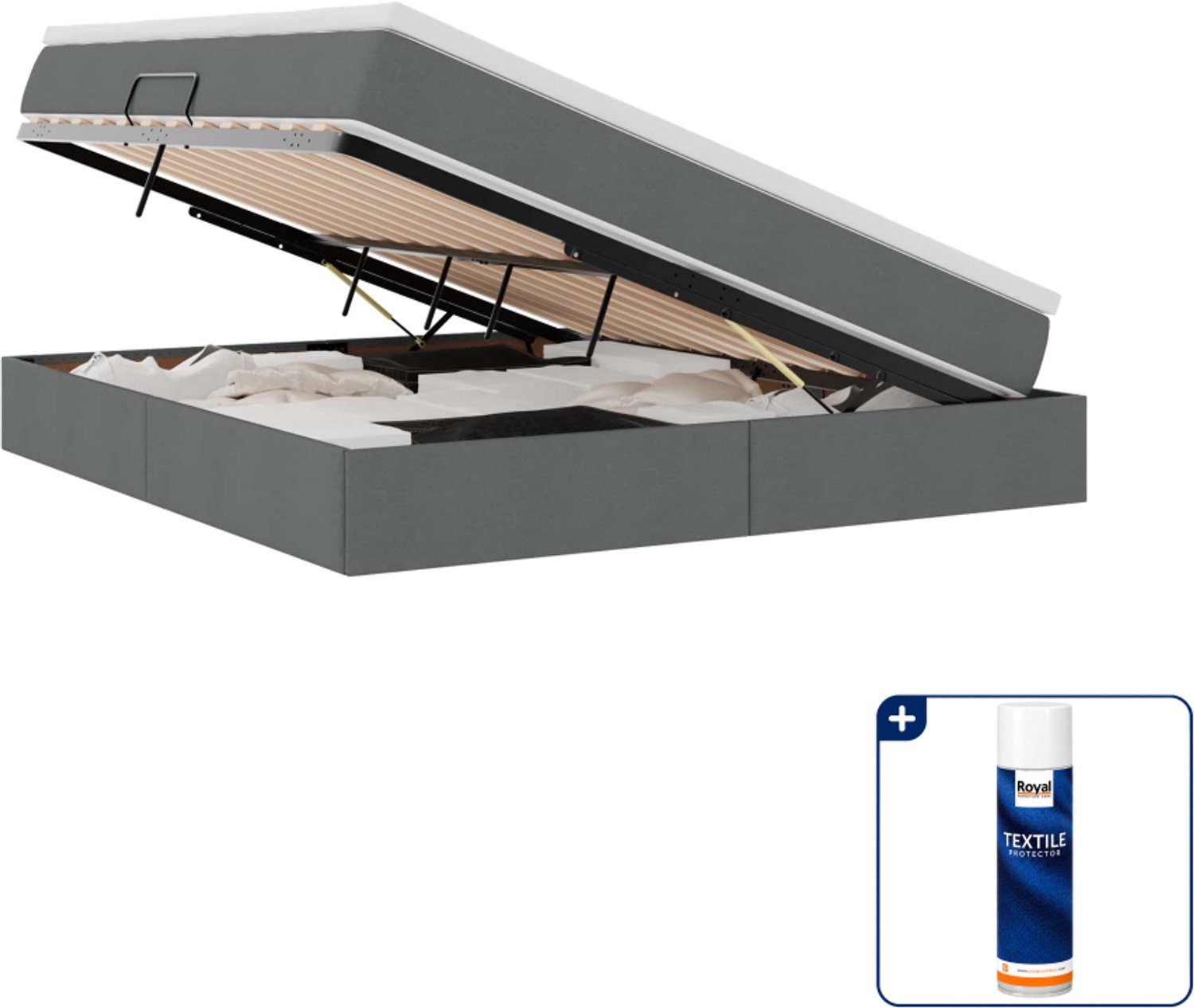 vidaXL opbergbed met matras - Queensize - 160 x 200 cm - donkergrijs - Inclusief textielbeschermer 500 ml Taupe