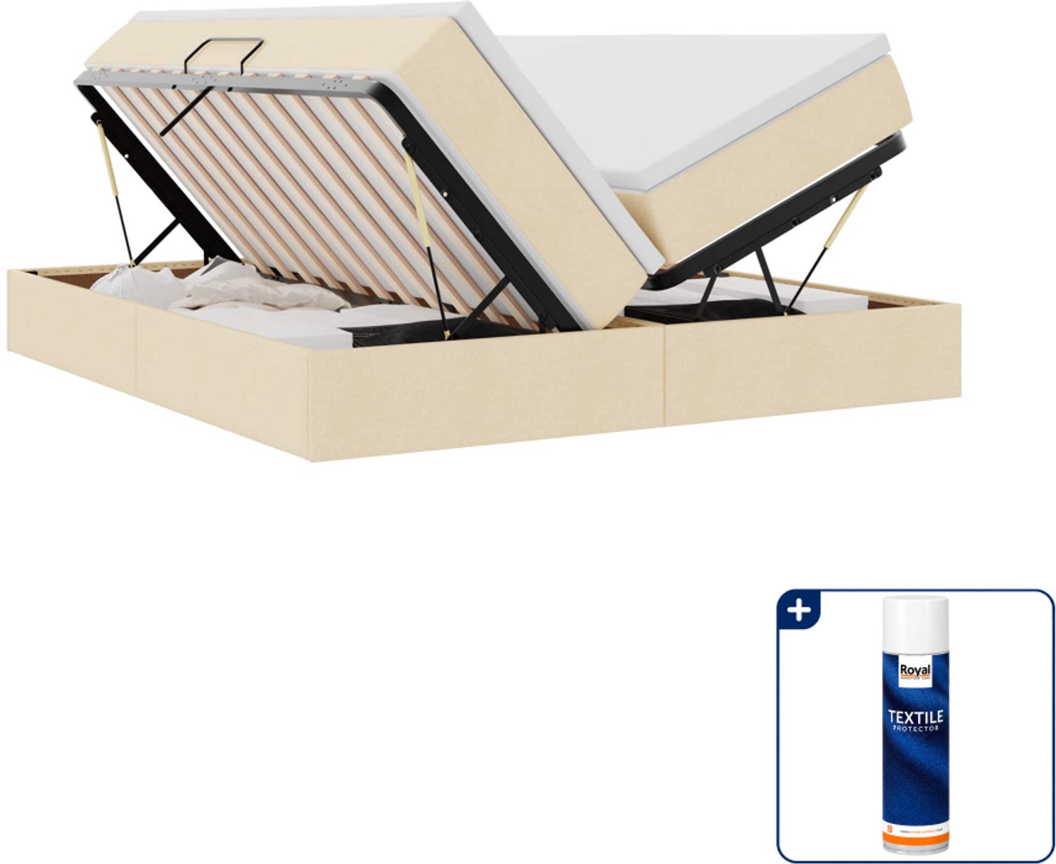 vidaXL Kingsize opbergbed met matras - 180 x 200 cm - crème - Inclusief textielbeschermer 500 ml Zwart
