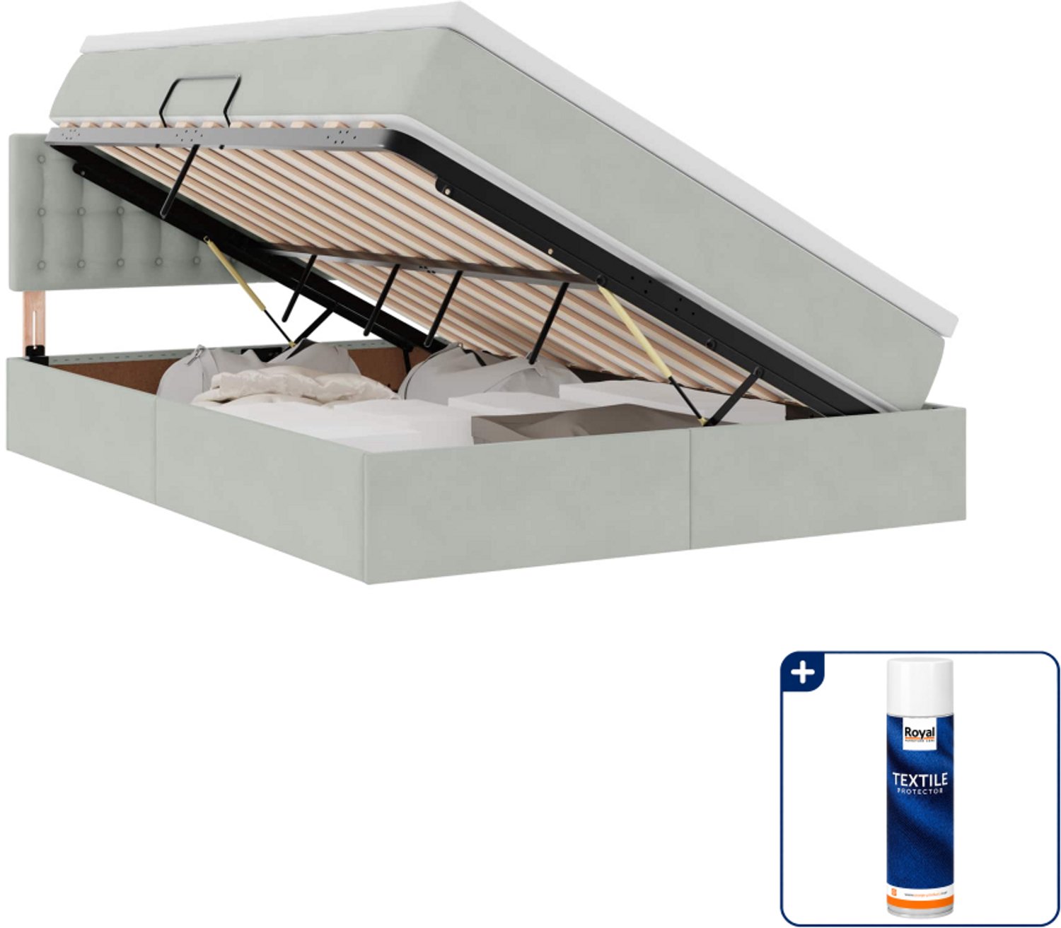 vidaXL opbergbed - Small double - 140 x 200 cm - lichtgrijs - Inclusief textielbeschermer 500 ml Zwart